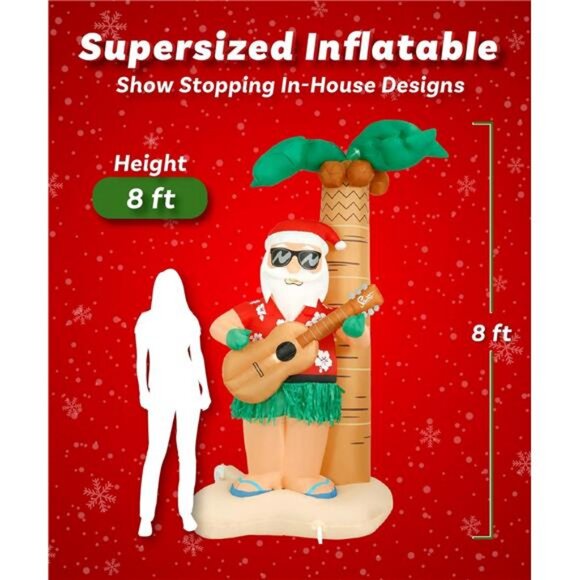 Christmas Inflatable. 8ft Hula Santa on Beach Giant Christmas Inflatable - Picture 2 of 7